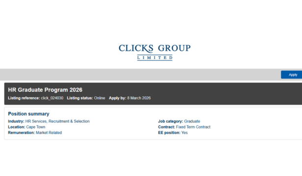 HR Graduate Programme 2026 – Clicks Group