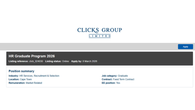 HR Graduate Programme 2026 – Clicks Group