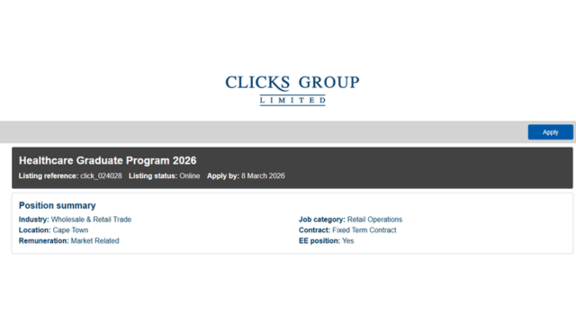 Healthcare Graduate Programme 2026 – Clicks Group