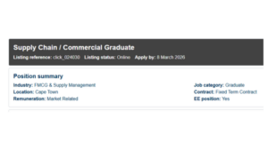 Supply Chain / Commercial Graduate Programme 2026 – Clicks Group