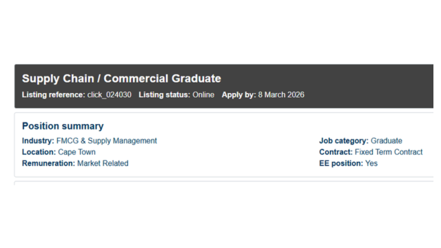 Supply Chain / Commercial Graduate Programme 2026 – Clicks Group